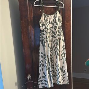 Green and White Leaf Print Dress